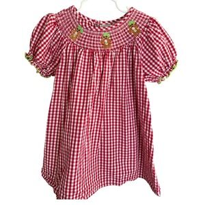 Dash of Glitter Red Gingham Dress Girl S/2T‎ Gingerbread Christmas Gathered